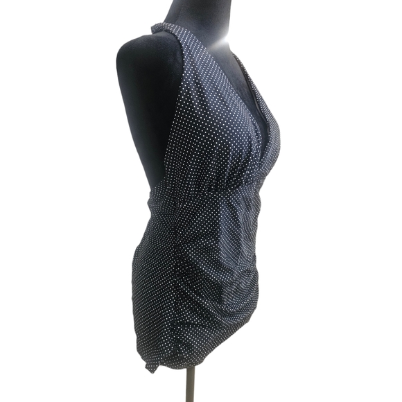 NWT Plunging V Neck Halter Shirred Tankini Swim Top Polka Dot 18 - Picture 7 of 10